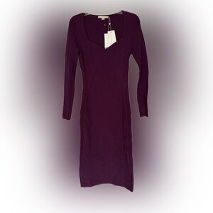 Jason Wu Ribbed Midi Dress Size M Plum NWT Longsleeve